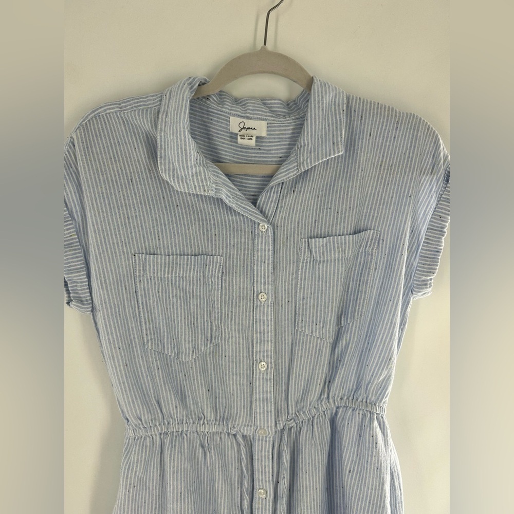 Japna Shirt Dress Blue Stripe Short Sleeve Drawstring Waist - Picture 3 of 7
